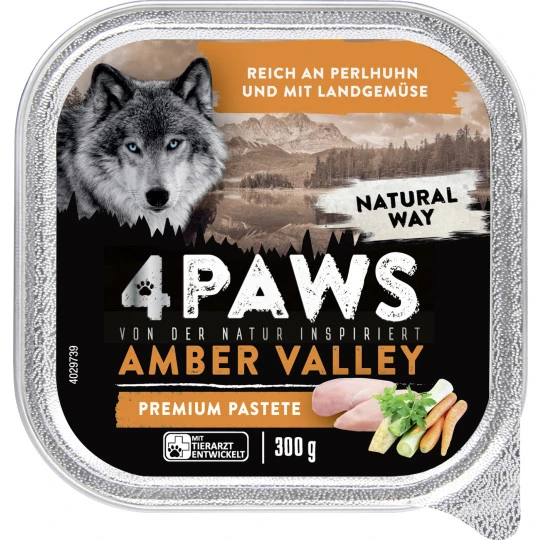 Paws Amber Valley Premium Pastete Perlhuhn & Landgemüse 300G 1 Paws Amber Valley Premium Pastete Perlhuhn & Landgemüse 300G